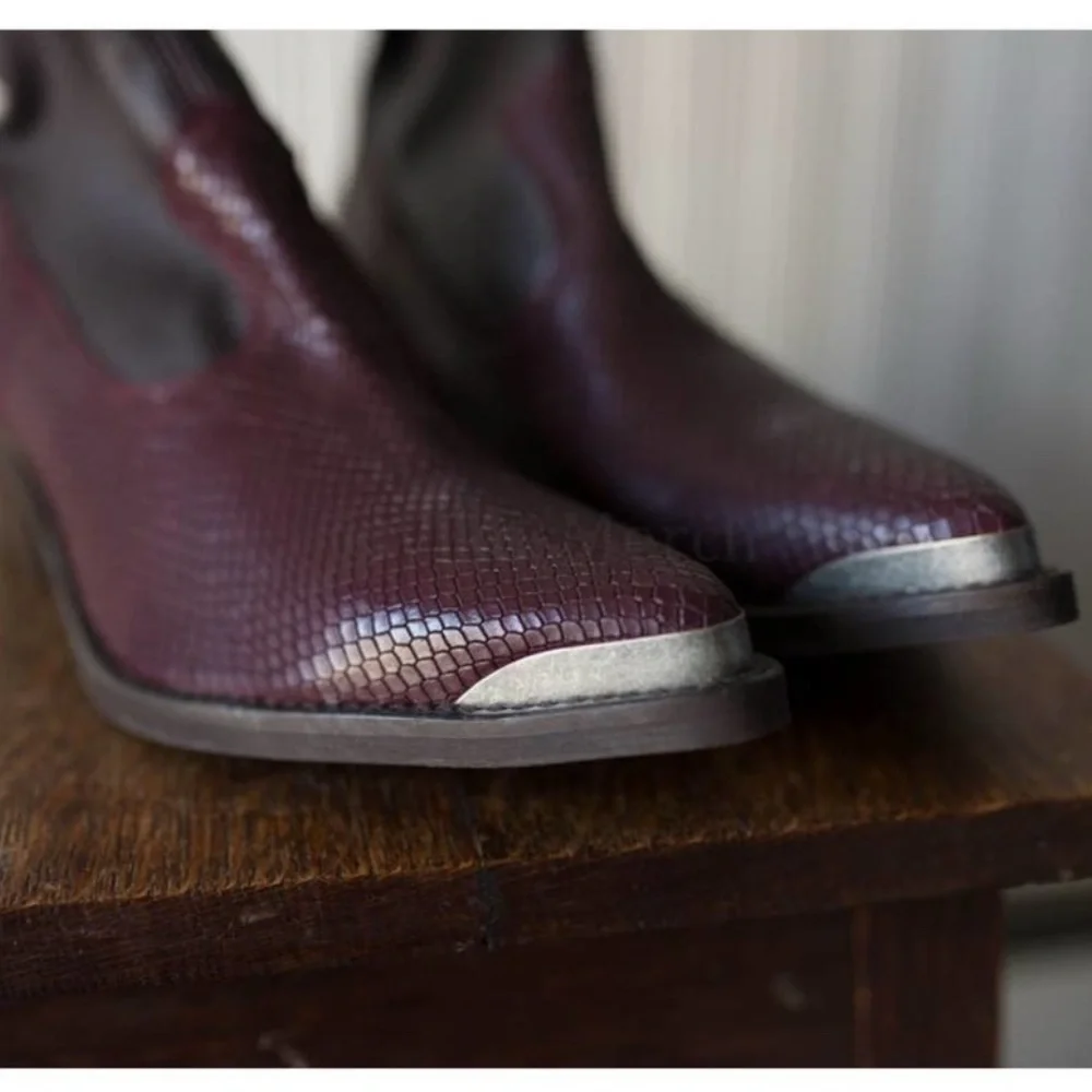 Free People Grand Teton Merlot Western Metal Toe Ankle Boots Size 36 - Picture 5 of 6